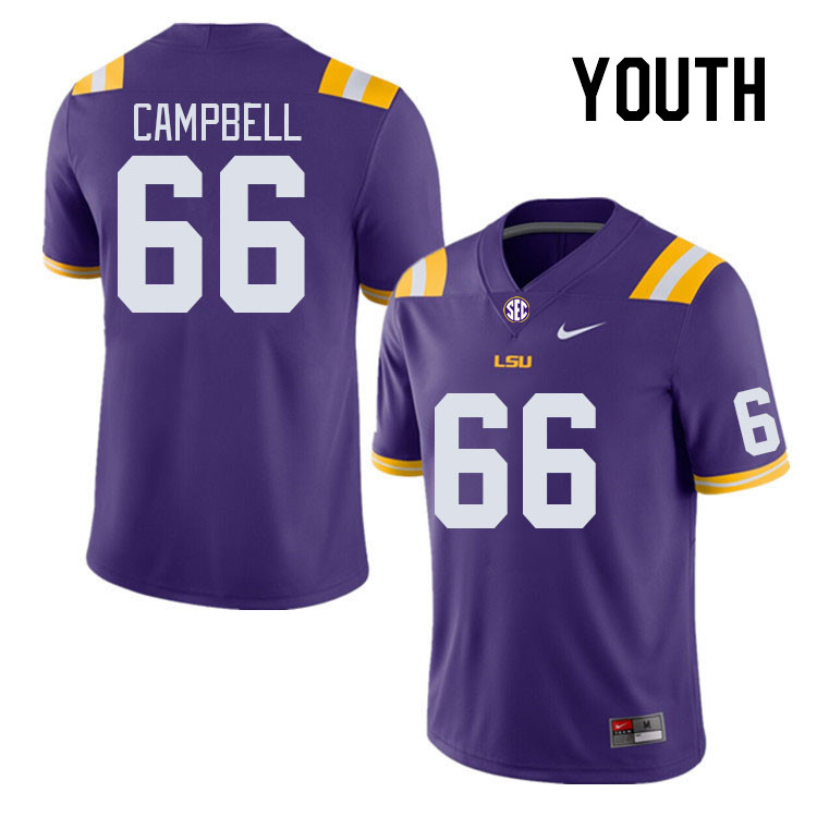 Youth #66 Will Campbell LSU Tigers College Football Jerseys Stitched-Purple